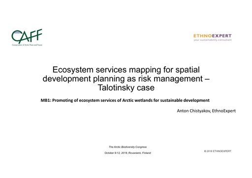 Ecosystem services mapping for spatial development planning as risk management – Talotinsky case: Anton Chistyakov