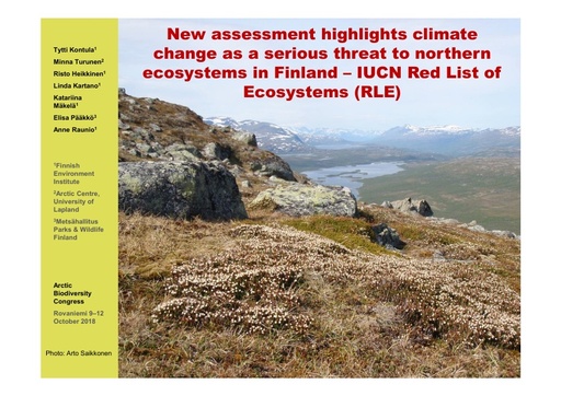 New assessment highlights climate change as a serious threat to northern ecosystems in Finland - IUCN Red List of Ecosystems (RLE): Tytti Kontula